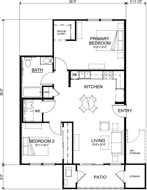 Eaglepointe 2 Bed 1 Bath 878 SF